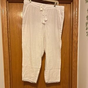 Talbots White Linen Cropped Pants size 14 NWT